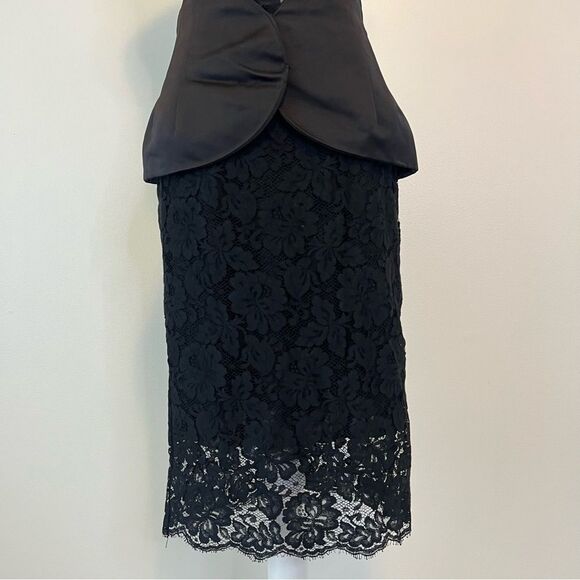 CUSHNIE ET OCHS Strapless Black Duchess Satin Lace Midi Dress Size 6 - Picture 7 of 15